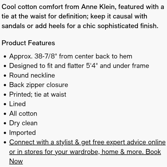 Anne Klein Cotton Tie Waist Fit & Flare Printed Sleeveless Dress Blue White 10P - Picture 14 of 14